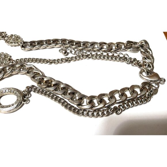 Multi-Layered Silver-Tone Necklace With Red & Pearl Beads Heart Charms & Rhinest - Picture 3 of 7